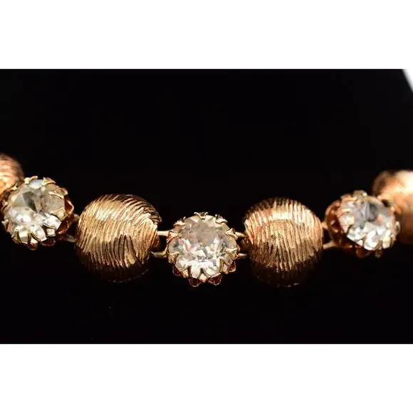 kramer Vintage Crystal Choker Necklace Gold Tone Chunky Chain Signed 1950s BinBM - Picture 2 of 12